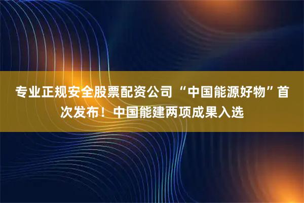 专业正规安全股票配资公司 “中国能源好物”首次发布！中国能建两项成果入选